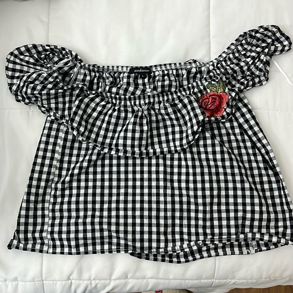 Checkered off the shoulder crop top